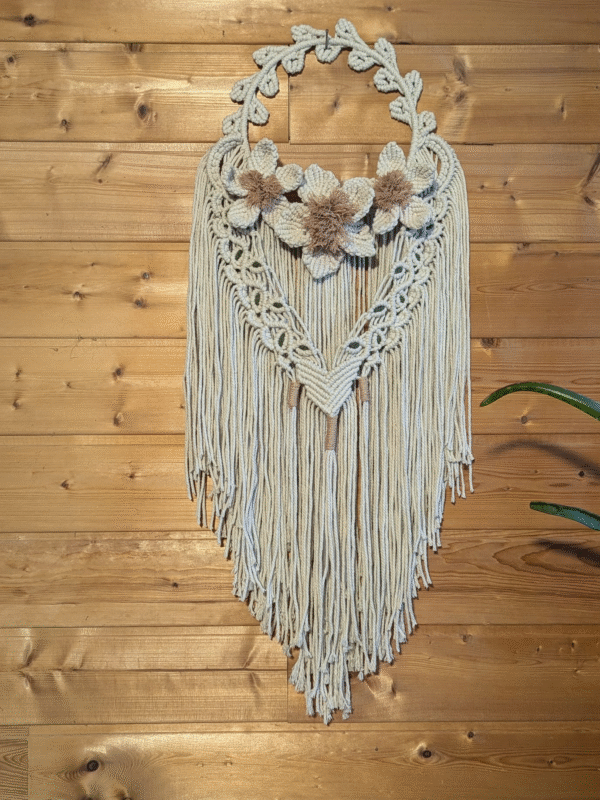 Macramé Crème Cœur et Fleur