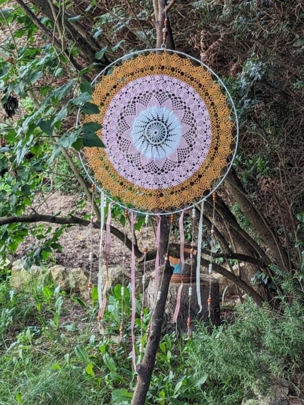 Grand attrape-rêve blanc rose orange