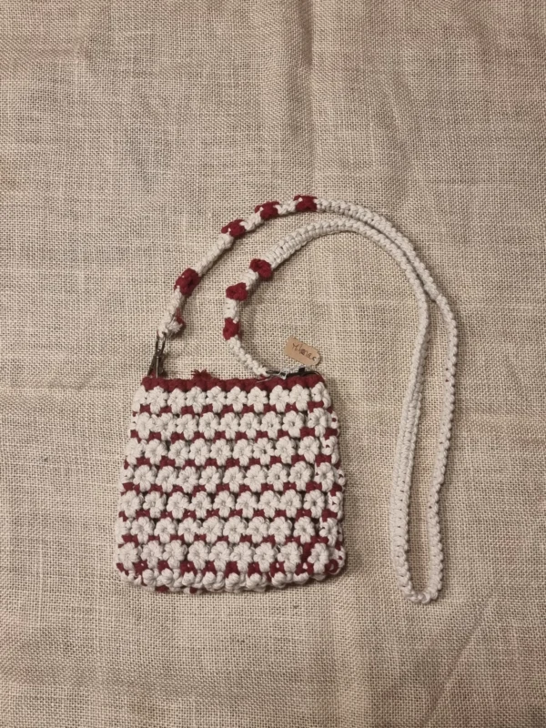 Sac macrame bordeaux et ecru