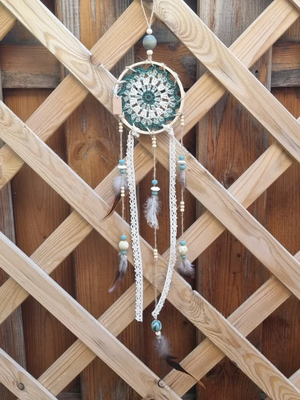 ar Blanc vert 3 Suspentes légères en rubans avec perles en bois céramique et plumes naturelles