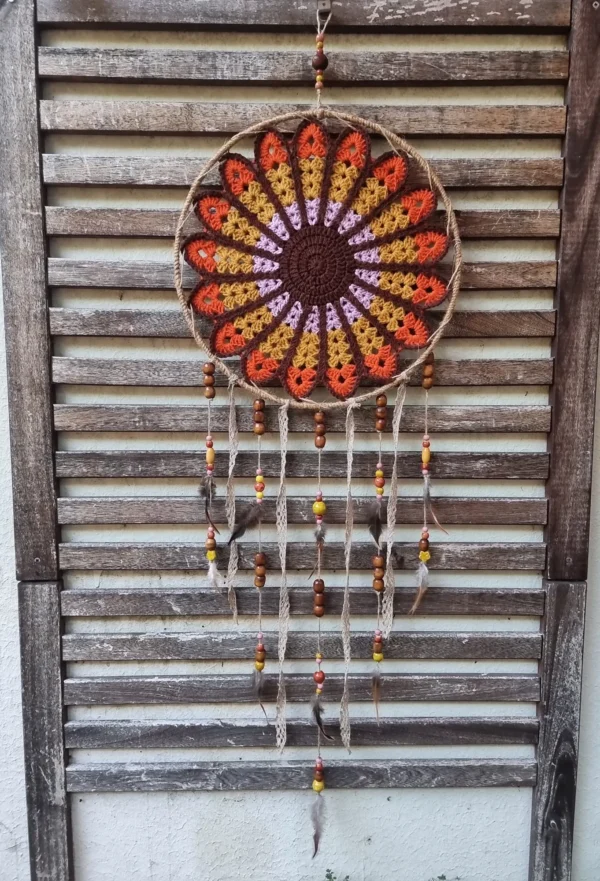 ar grand motif fleur 4 couleurs 1 Grand Attrape Rêves Cerclage en Chanvre