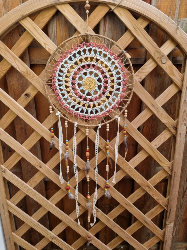 ar grannd cercle chanvre soleil 3 Suspente centrale ornée de perles en bois céramique plumes et suspentes secondaires en ruban