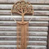 Arbre de vie macramé bois fait main avec cerclage en bois franges brunes et suspente tressée